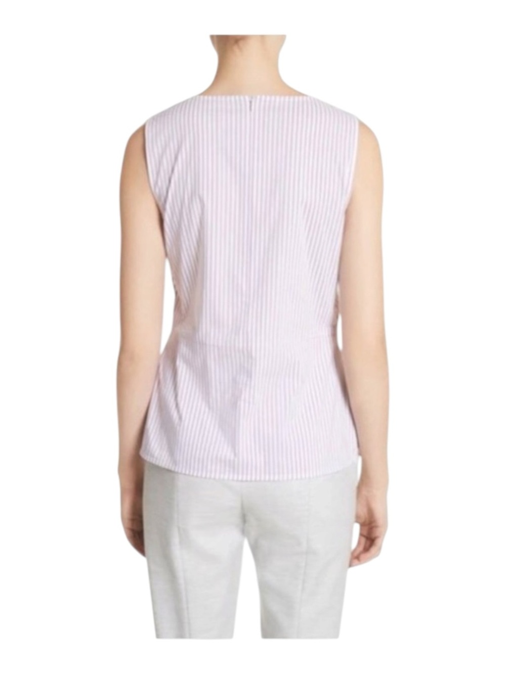 new St John ❉ Pinstripe Twist Front Sleeveless Surplice Top ❉ Orchid Stripe ❉ M - Picture 10 of 16